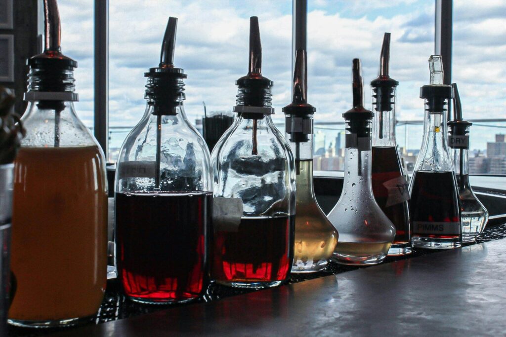 filled glass bottles