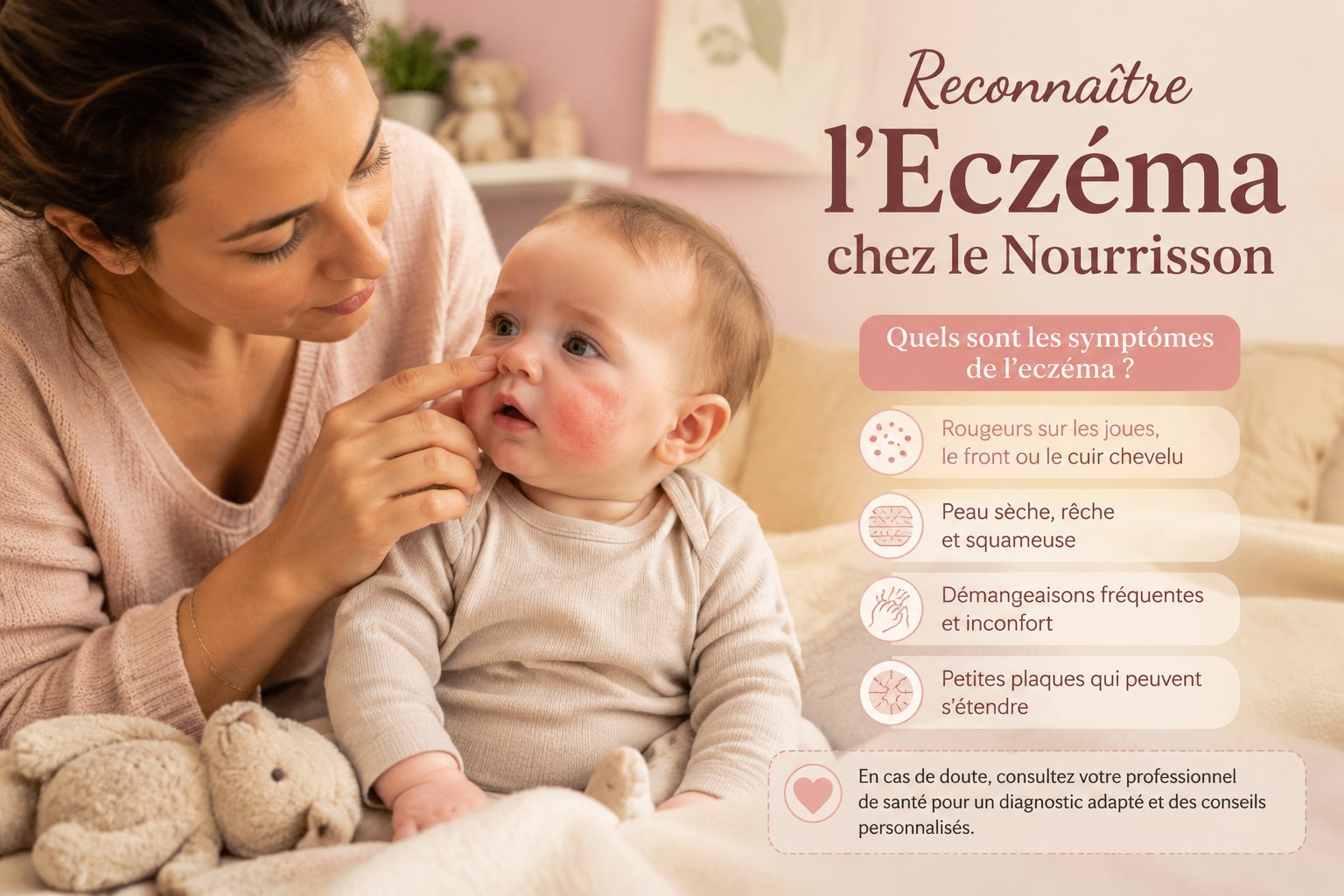 Quels sont les symptômes de l'eczéma selon la localisation (visage vs corps) ?