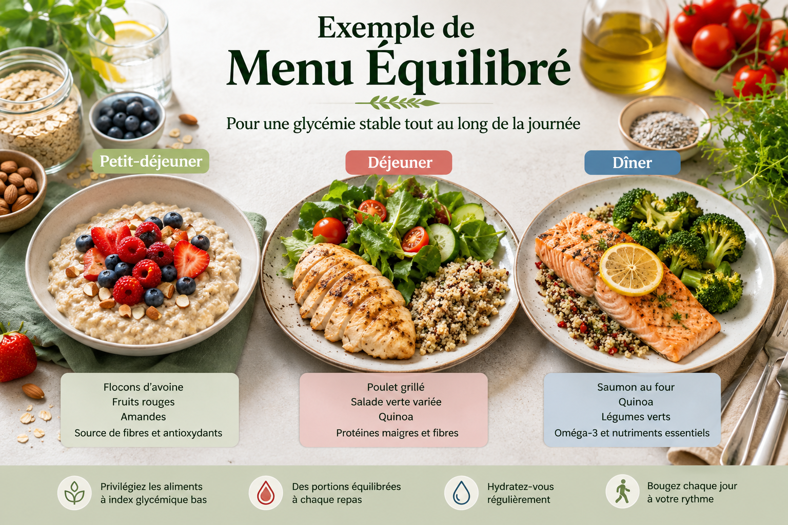 Exemples de menus et coût d'un régime glycémie