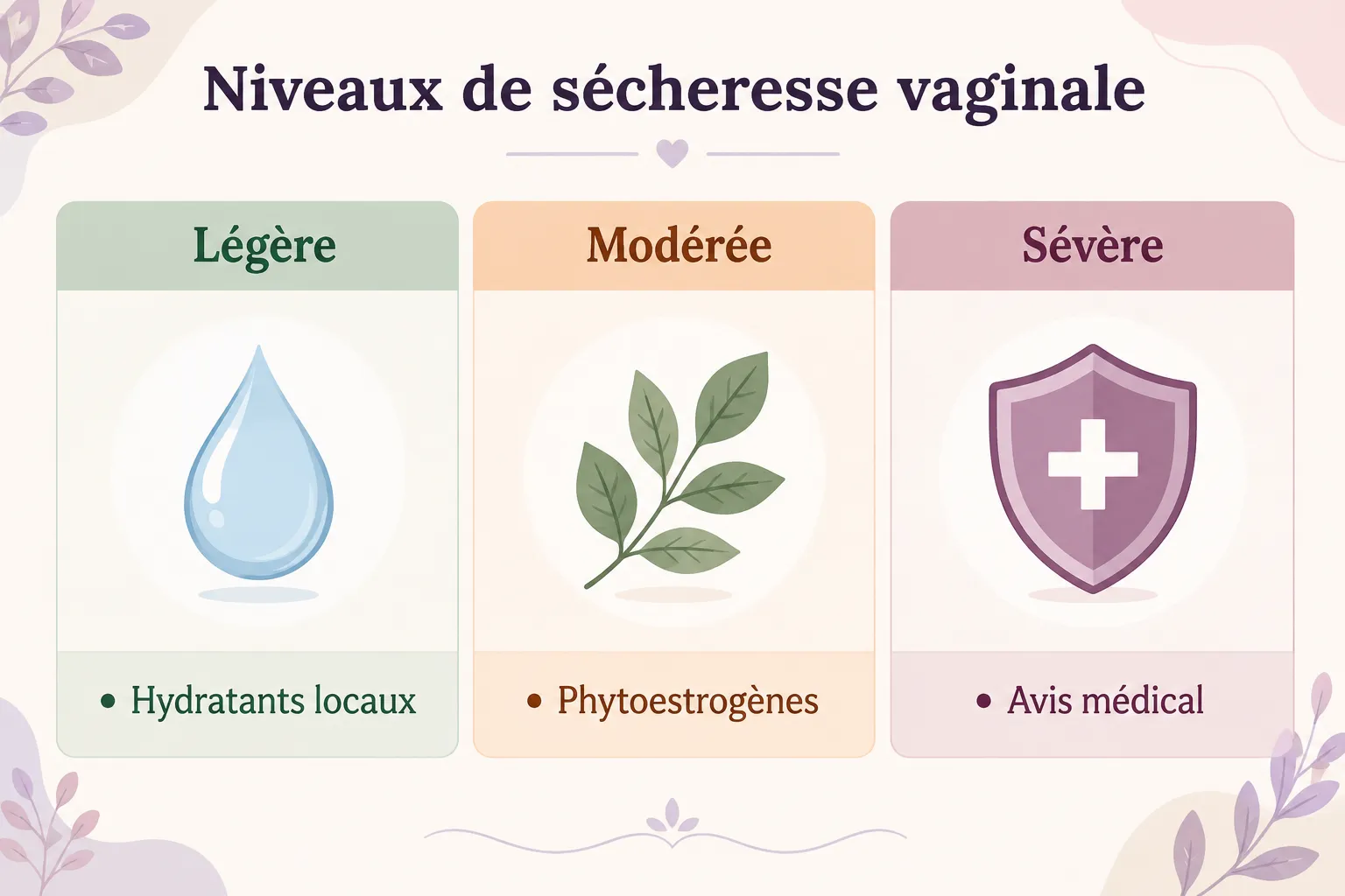 Sécheresse intime légère modérée sévère : ménopause solutions adaptées