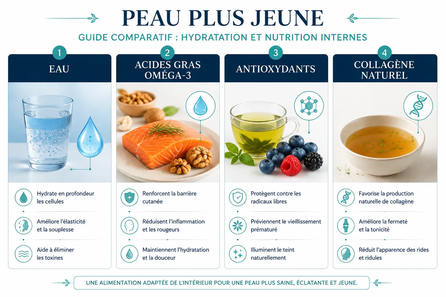 1. Hydratation et Nutrition Interne : Les Fondations d'une Peau Plus Jeune
