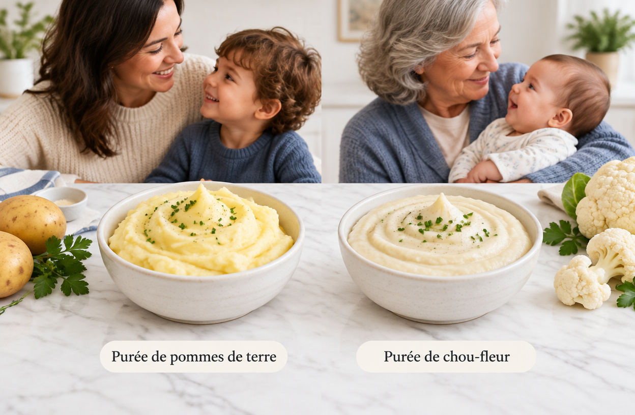 Stabiliser sa glycémie durant les fêtes de fin d’année | Santé et bien-être Comparison between traditional mashed potatoes and a low-glycemic cauliflower puree alternative.